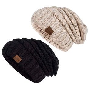 2 slouchy beanies— black and oatmeal: New in bag
